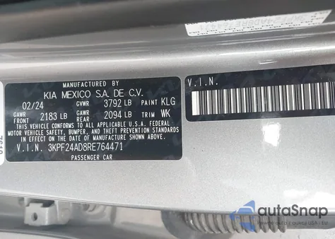 2024 Kia Forte Lxs z USA, uszkodzony, nr VIN 3KPF24AD8RE764471
